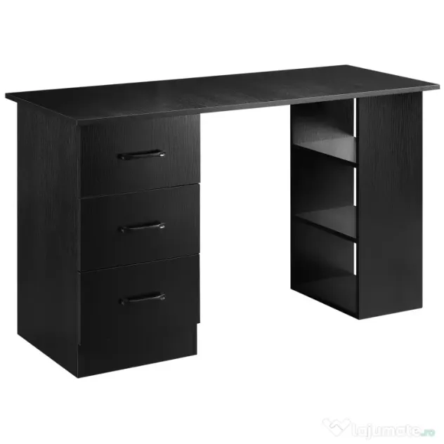 HOMCOM Birou Suport Calculator cu 3 Sertare si 3 Rafturi, Birou pentru Dormitor si Birou 120x49x72cm, Negru