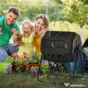 Outsunny Compostor Gradina & Balcon 71×65×96 cm – Tambur Rotativ pentru Deseuri