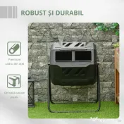 Outsunny Compostor Gradina & Balcon 71×65×96 cm – Tambur Rotativ pentru Deseuri