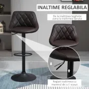 HOMCOM set 2 scaune de bar, reglabile, imitatie de piele maro 