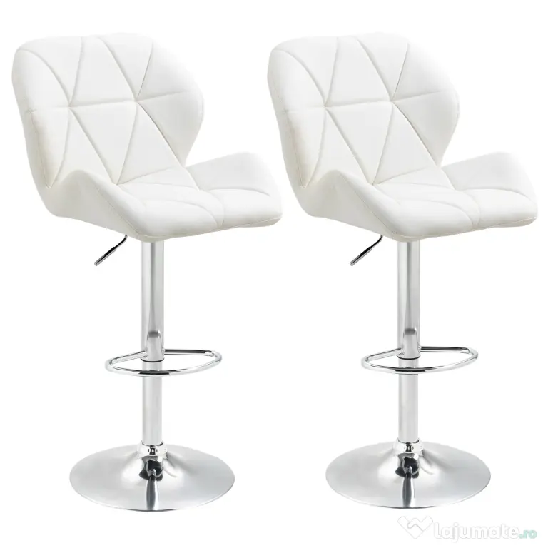 HOMCOM Scaun Bar Reglabil Pivotante si Antiderapant, Scaun bar Modern,Sarcina Maxima 120 kg,Elegante și Confortabile,Albe | Aosom Romania