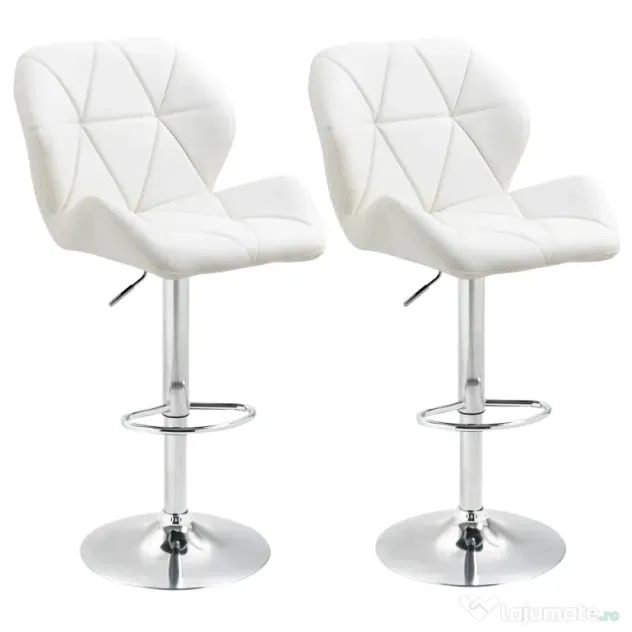 HOMCOM Scaun Bar Reglabil Pivotante si Antiderapant, Scaun bar Modern,Sarcina Maxima 120 kg,Elegante și Confortabile,Albe | Aosom Romania