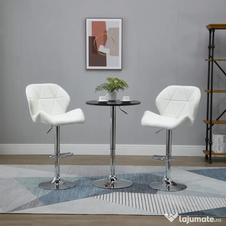 HOMCOM Scaun Bar Reglabil Pivotante si Antiderapant, Scaun bar Modern,Sarcina Maxima 120 kg,Elegante și Confortabile,Albe | Aosom Romania