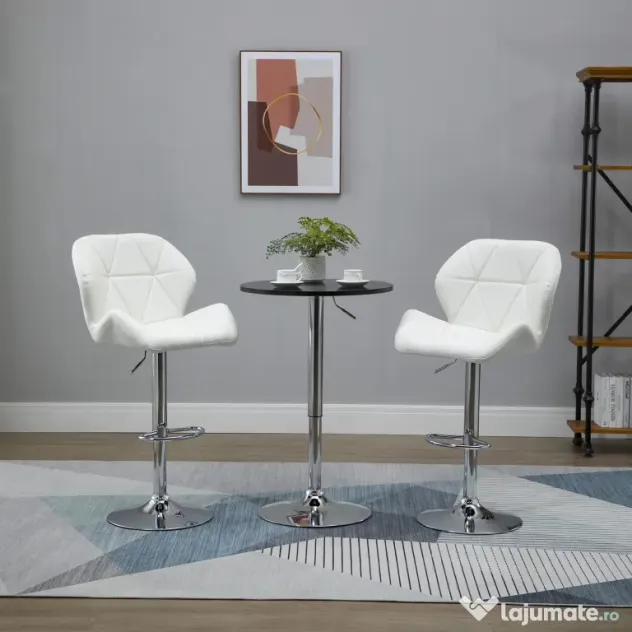 HOMCOM Scaun Bar Reglabil Pivotante si Antiderapant, Scaun bar Modern,Sarcina Maxima 120 kg,Elegante și Confortabile,Albe | Aosom Romania