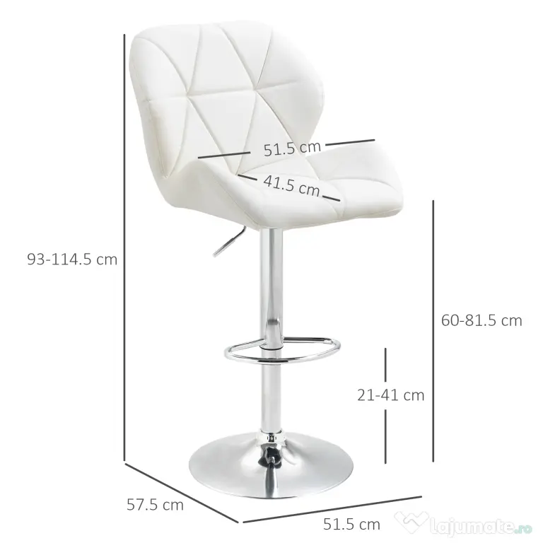 HOMCOM Scaun Bar Reglabil Pivotante si Antiderapant, Scaun bar Modern,Sarcina Maxima 120 kg,Elegante și Confortabile,Albe | Aosom Romania