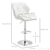 HOMCOM Scaun Bar Reglabil Pivotante si Antiderapant, Scaun bar Modern,Sarcina Maxima 120 kg,Elegante și Confortabile,Albe | Aosom Romania