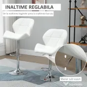 HOMCOM Scaun Bar Reglabil Pivotante si Antiderapant, Scaun bar Modern,Sarcina Maxima 120 kg,Elegante și Confortabile,Albe | Aosom Romania