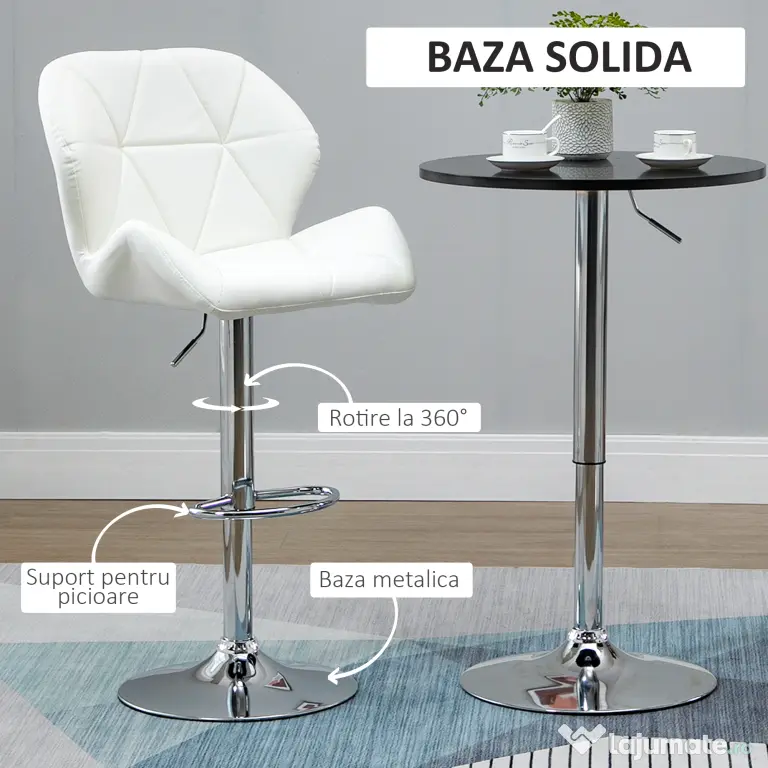 HOMCOM Scaun Bar Reglabil Pivotante si Antiderapant, Scaun bar Modern,Sarcina Maxima 120 kg,Elegante și Confortabile,Albe | Aosom Romania