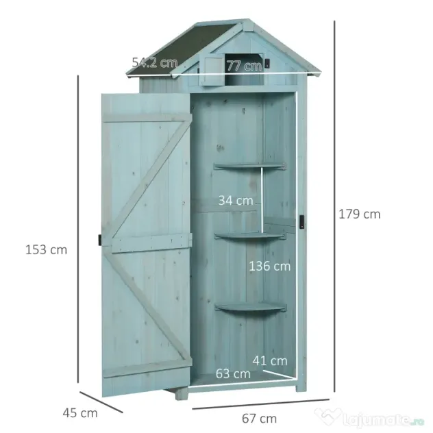 Magazie de Gradina Outsunny, din Lemn Impermeabila, 77x54,2x179cm, Albastru | Aosom Romania