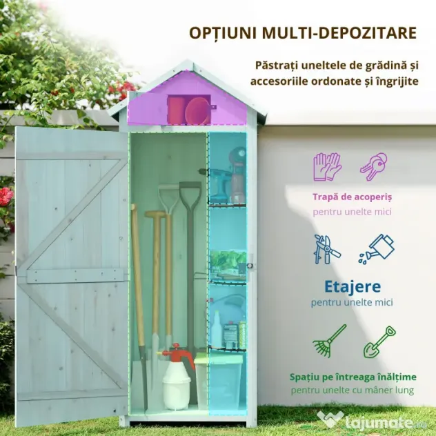 Magazie de Gradina Outsunny, din Lemn Impermeabila, 77x54,2x179cm, Albastru | Aosom Romania