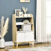 Dulap de depozitare modern, usi glisante si rafturi deschise, din PAL, Lemn de Pin 58x30x93cm Alb, Natural HOMCOM | Aosom Romania 
