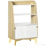 HOMCOM Dulap de depozitare modern , biblioteci cu usi glisante si rafturi deschise pentru sufragerie si camera de joaca, alb, natural