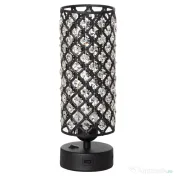 HOMCOM Lampa de Masa cu Abajur din Cristal si 2 Porturi USB, Intensitatea Luminii Reglabila Touch Ф10,8 x 30 cm, Negru 