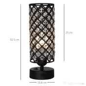 HOMCOM Lampa de Masa cu Abajur din Cristal si 2 Porturi USB, Intensitatea Luminii Reglabila Touch Ф10,8 x 30 cm, Negru 