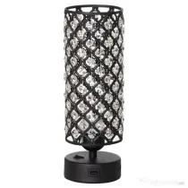 HOMCOM Lampa de Masa Eleganta cu Abajur din Cristal si 2 Porturi USB, Lumina Reglabila Touch, Design Modern, Ф10,8x30 cm, Negru | Aosom Romania