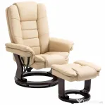 HOMCOM Set Fotoliu și Pouf pentru Picioare, Rotativ la 360° și Reclinabil cu Suport pentru Cap și Brate, 85x106x94cm, Bej | Aosom Romania