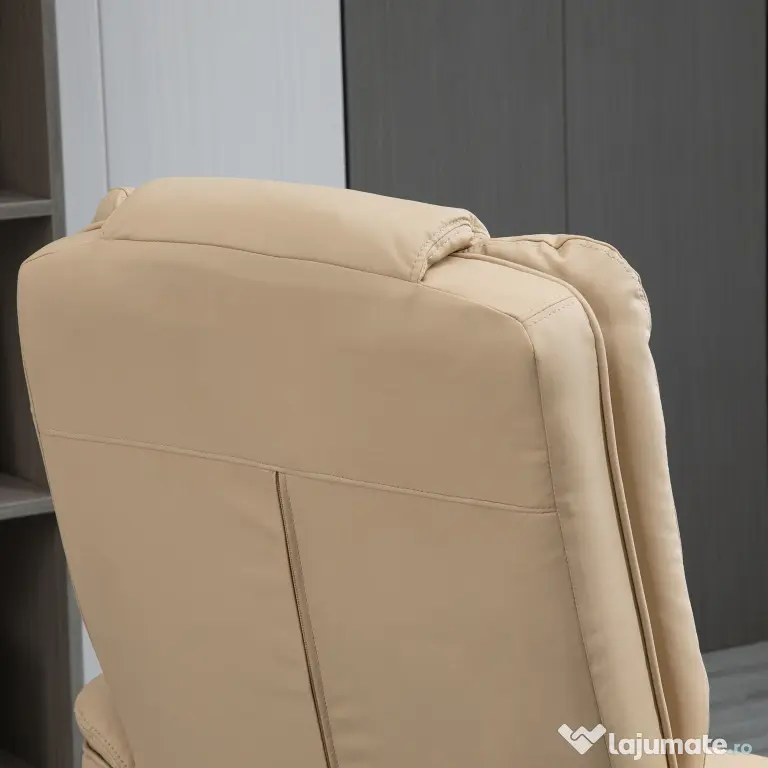 HOMCOM Set Fotoliu și Pouf pentru Picioare, Rotativ la 360° și Reclinabil cu Suport pentru Cap și Brate, 85x106x94cm, Bej | Aosom Romania