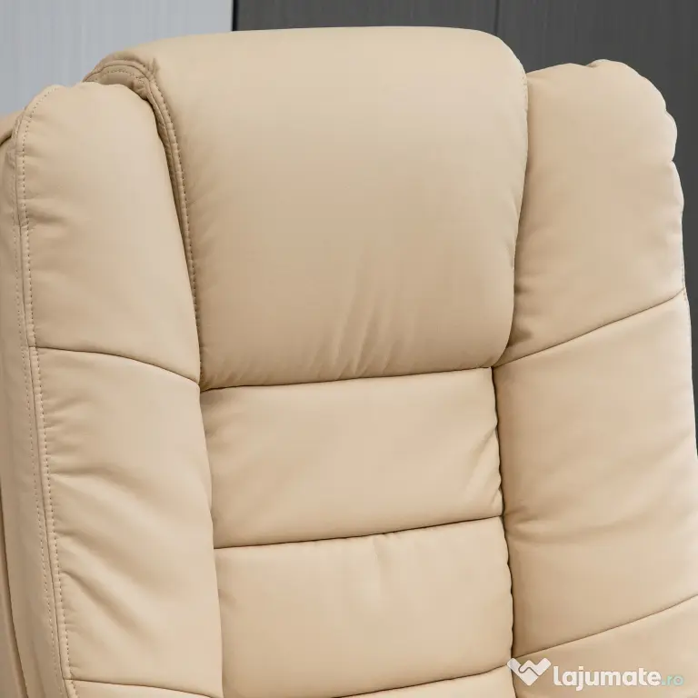 HOMCOM Set Fotoliu și Pouf pentru Picioare, Rotativ la 360° și Reclinabil cu Suport pentru Cap și Brate, 85x106x94cm, Bej | Aosom Romania