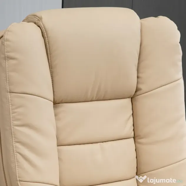 HOMCOM Set Fotoliu și Pouf pentru Picioare, Rotativ la 360° și Reclinabil cu Suport pentru Cap și Brate, 85x106x94cm, Bej | Aosom Romania