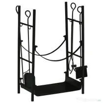Suport pentru Lemne de Interior si de Exterior din Metal cu Lopata, Matrua, Vatrai si Cleste, Negru, max 70 kg de Lemne Outsunny | Aosom Romania