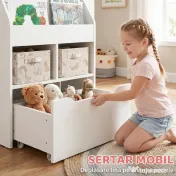 Biblioteca pentru Copii cu mai Multe Rafturi Suport de Organizare cu Sertar de Depozitare pentru Camera de Joaca, Alb HOMCOM | Aosom Romania 