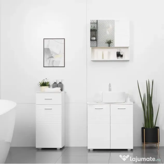 Kleankin Mobilier Baie cu Sertar și Dulap, 1 Ușă, Design Multifuncțional, Lemn, 35x30x77.5 cm, Alb | Aosom Romania