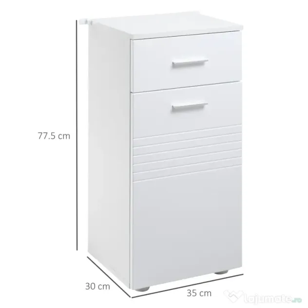 Kleankin Mobilier Baie cu Sertar și Dulap, 1 Ușă, Design Multifuncțional, Lemn, 35x30x77.5 cm, Alb | Aosom Romania