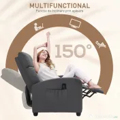 HOMCOM Fotoliu de Masaj cu 8 Moduri și 5 Intensități, Suport pentru Picioare și Telecomandă, 68x88x98 cm, Gri | Aosom Romania 