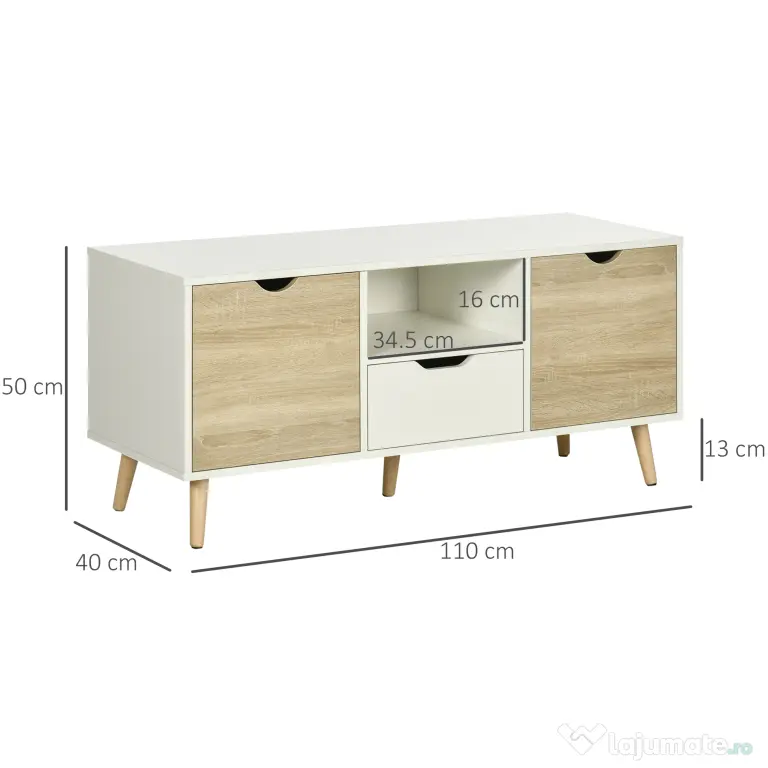 Comoda pentru TV de pana la 50 inch HOMCOM cu dulapuri si sertare, natural | Aosom Romania