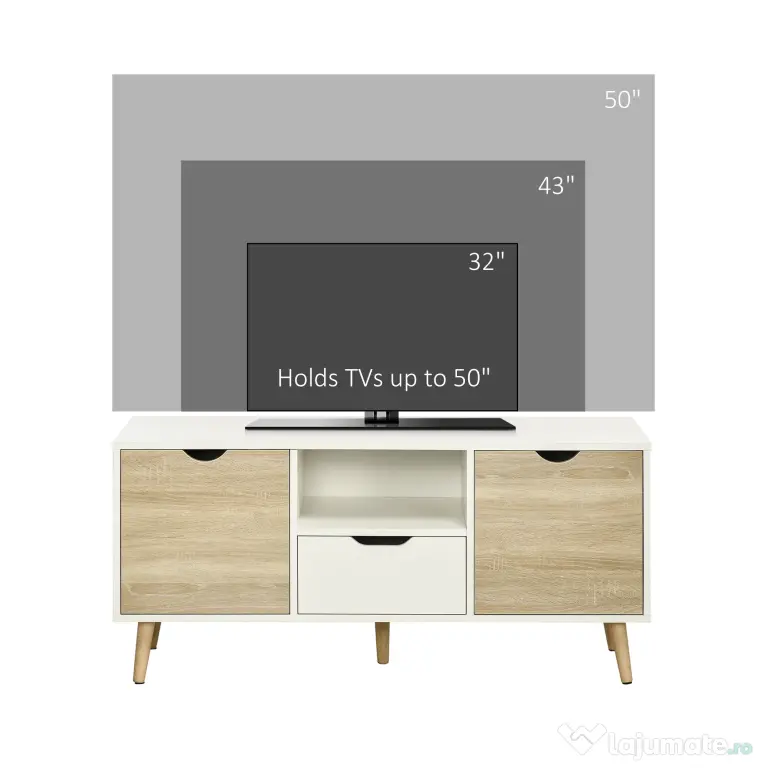 Comoda pentru TV de pana la 50 inch HOMCOM cu dulapuri si sertare, natural | Aosom Romania
