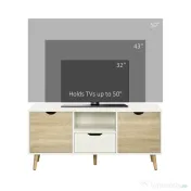 Comoda pentru TV de pana la 50 inch HOMCOM cu dulapuri si sertare, natural | Aosom Romania