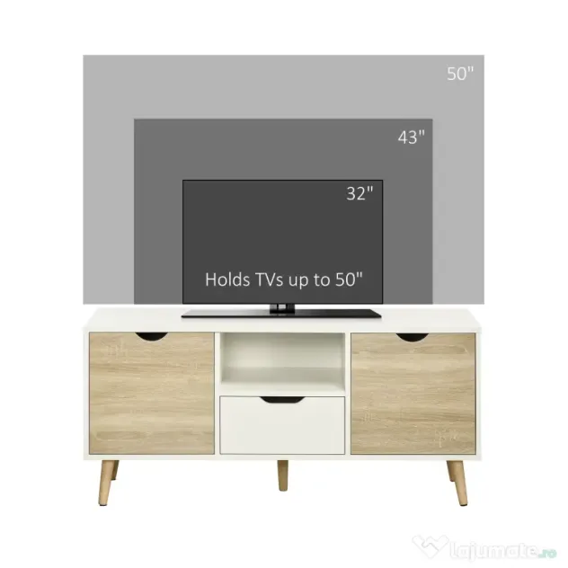Comoda pentru TV de pana la 50 inch HOMCOM cu dulapuri si sertare, natural | Aosom Romania