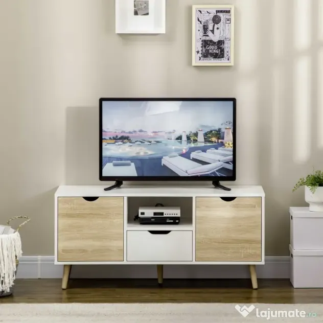 Comoda pentru TV de pana la 50 inch HOMCOM cu dulapuri si sertare, natural | Aosom Romania