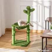 PawHut Centru de Activități pentru Pisici în Formă de Cactus, Zona de Joacă și Odihnă, 40x40x96cm, Verde | Aosom Romania