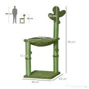 PawHut Centru de Activități pentru Pisici în Formă de Cactus, Zona de Joacă și Odihnă, 40x40x96cm, Verde | Aosom Romania