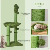 PawHut Centru de Activități pentru Pisici în Formă de Cactus, Zona de Joacă și Odihnă, 40x40x96cm, Verde | Aosom Romania