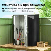 Outsunny Căsuță de Grădină cu Uși pentru Unelte. din Tablă de Oțel, 142x84x189 cm, Gri | Aosom Romania