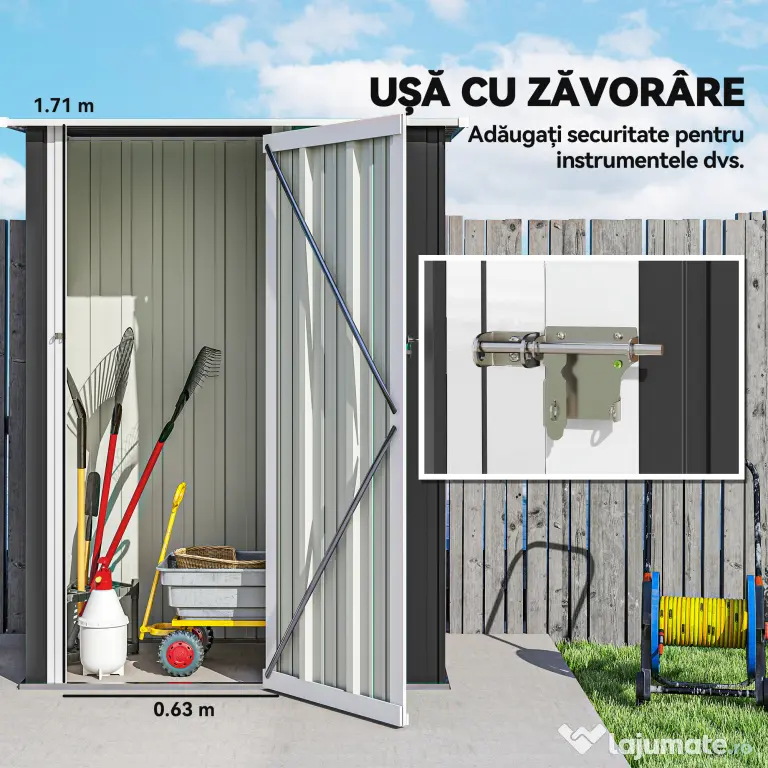 Outsunny Căsuță de Grădină cu Uși pentru Unelte. din Tablă de Oțel, 142x84x189 cm, Gri | Aosom Romania