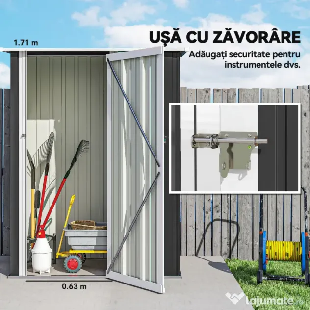 Outsunny Căsuță de Grădină cu Uși pentru Unelte. din Tablă de Oțel, 142x84x189 cm, Gri | Aosom Romania