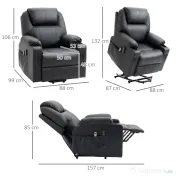 HOMCOM Scaun cu Ridicare Electrică, Masaj, Telecomandă și Buzunare Laterale pentru Vârstnici, din Piele PU, 88x92x106 cm, Negru | Aosom Romania