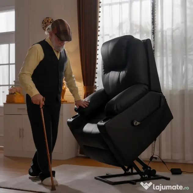 HOMCOM Scaun cu Ridicare Electrică, Masaj, Telecomandă și Buzunare Laterale pentru Vârstnici, din Piele PU, 88x92x106 cm, Negru | Aosom Romania