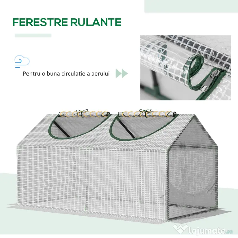 Mini Sera Outsunny pentru Plante, Legume, Fructe, cu 2 Ferestre, Design Portabil 119x60x60cm, Alb | Aosom Romania