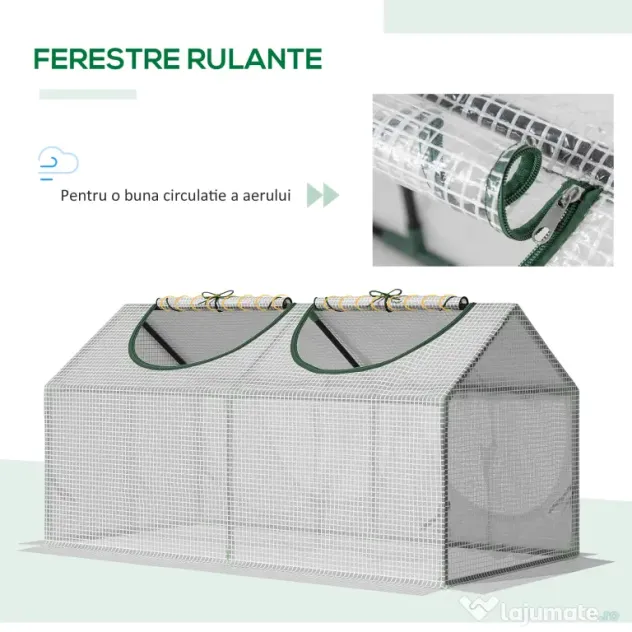 Mini Sera Outsunny pentru Plante, Legume, Fructe, cu 2 Ferestre, Design Portabil 119x60x60cm, Alb | Aosom Romania