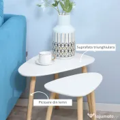 HOMCOM Set de 2 masute laterale moderne, mese cuib triunghiulare, noptiere, masuta de cafea 