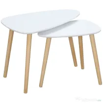 Set de 2 masute laterale HOMCOM moderne, mese cuib triunghiulare din MDF si Lemn de Pin 59.5x39.5x45cm Alb, Natural | Aosom Romania