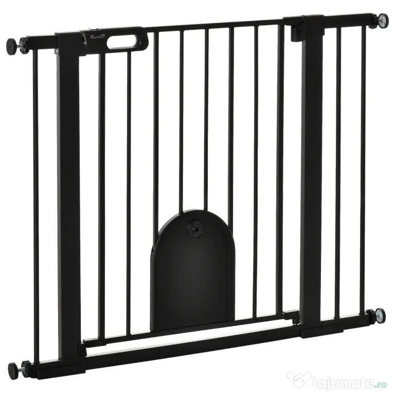 PawHut Barieră Reglabilă pentru Câini cu Ușă Mică, Montare prin Presiune și Închidere Automată, 75-103x76 cm, Negru | Aosom Romania
