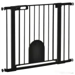 PawHut Barieră Reglabilă pentru Câini cu Ușă Mică, Montare prin Presiune și Închidere Automată, 75-103x76 cm, Negru | Aosom Romania