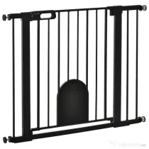 PawHut Barieră Reglabilă pentru Câini cu Ușă Mică, Montare prin Presiune și Închidere Automată, 75-103x76 cm, Negru | Aosom Romania