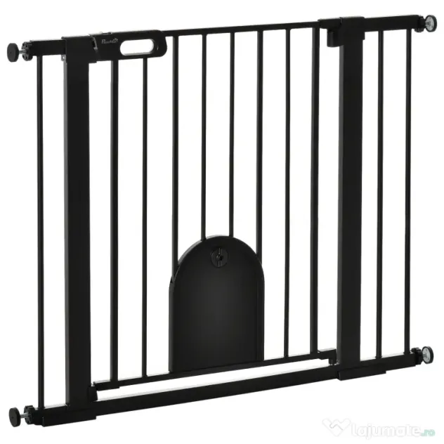 PawHut Barieră Reglabilă pentru Câini cu Ușă Mică, Montare prin Presiune și Închidere Automată, 75-103x76 cm, Negru | Aosom Romania