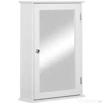 Kleankin Dulapior Suspendat cu Oglindă pentru Baie, Design Modern, Inchidere Magnetica, 41x14x60cm, Alb, din Lemn | Aosom Romania
